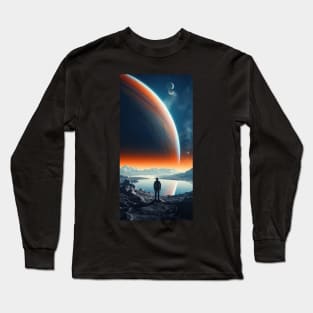 Astronaut stands in front of big star - t shirt design Long Sleeve T-Shirt